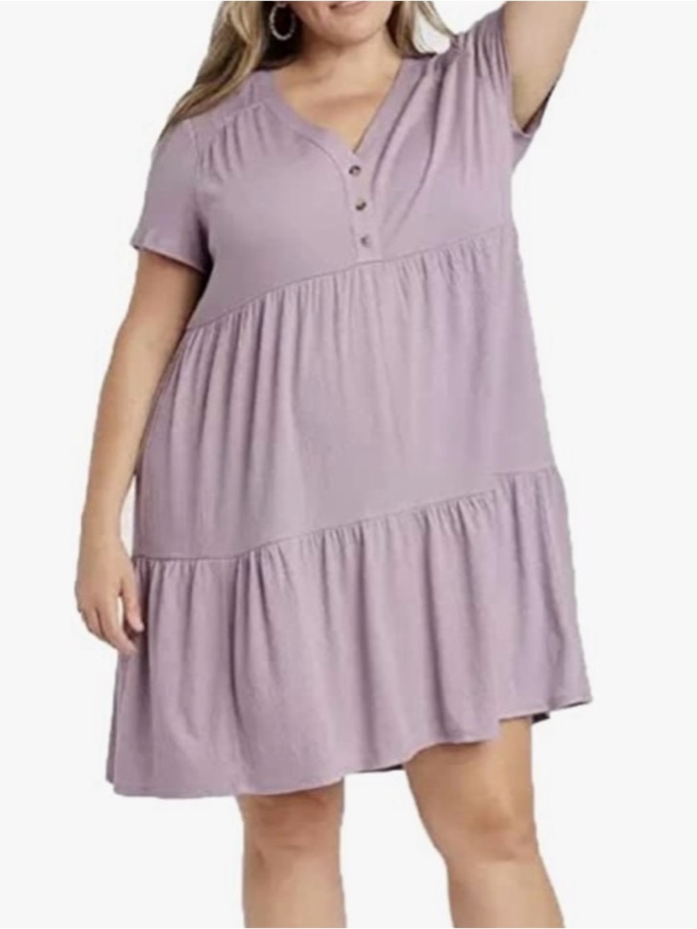 Knox Rose Womens Dusty Lilac V-Neck Midi  Tiered Boho Cottage Core Soft Sz 1X